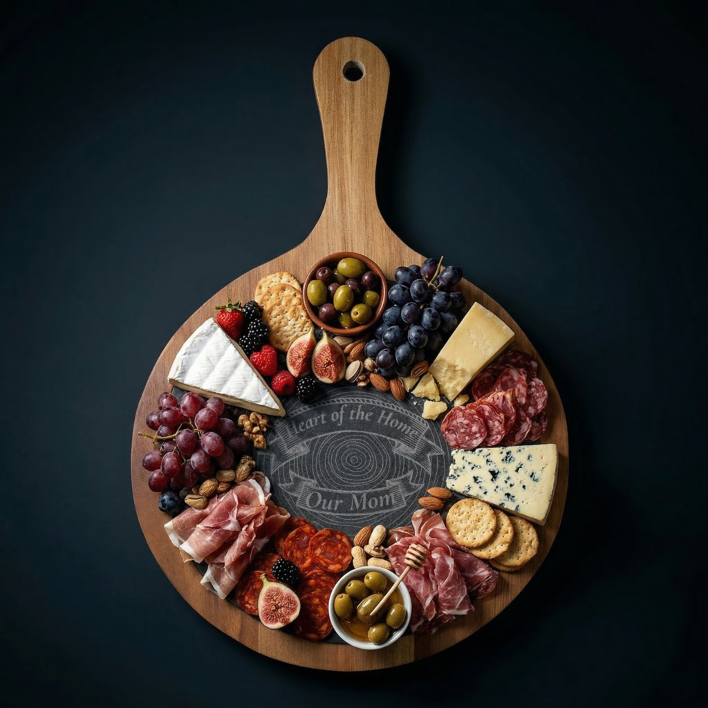 personalized charcuterie board for mom with light food setup