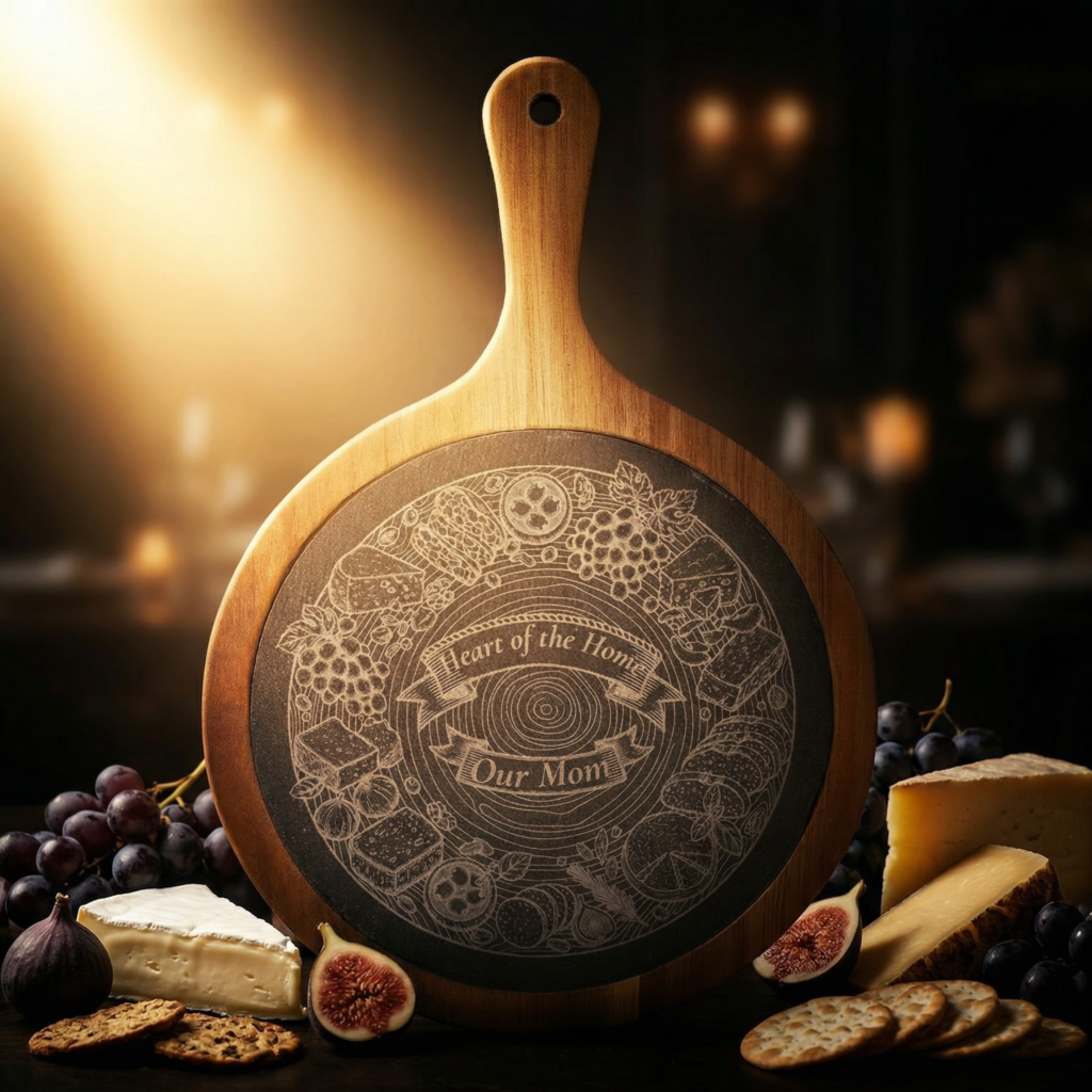 personalized charcuterie board for mom on table with light food setup
